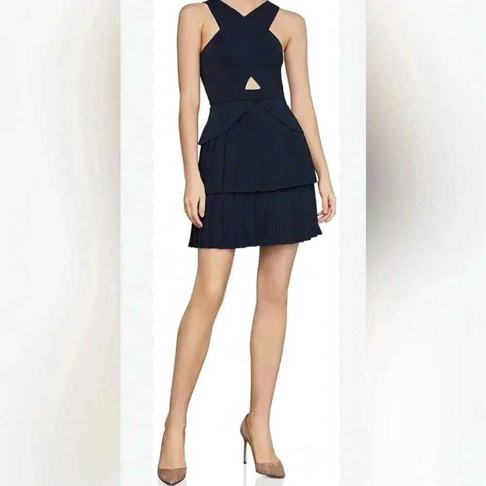 BCBG Cutout pleated peplum dress in navy blue New